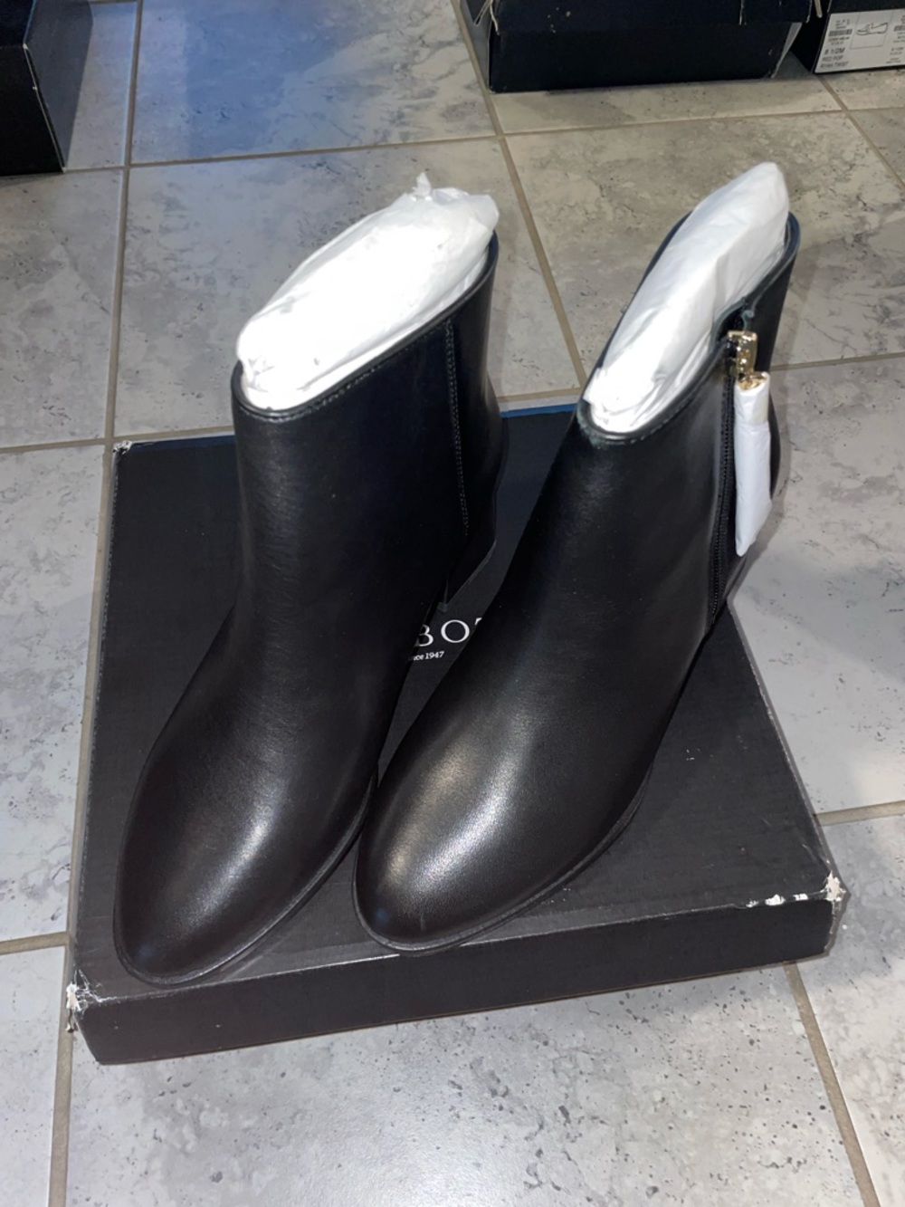 Talbots Women's Black Leather Ankle Boots - Classic Zip-Back Design